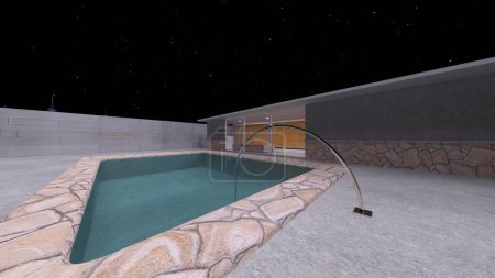 Téléchargez les photos : Rendu 3D de la maison avec piscine sur le toit - en image libre de droit