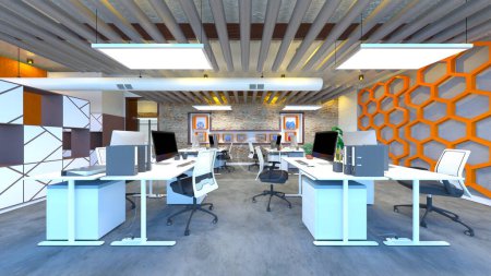 Representación 3D del espacio de oficina