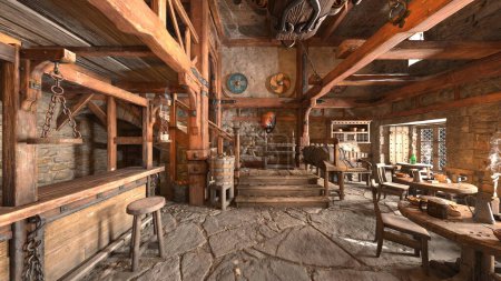 Foto de 3D rendering of the bar with wooden interior - Imagen libre de derechos