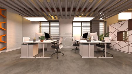 Representación 3D del espacio de oficina