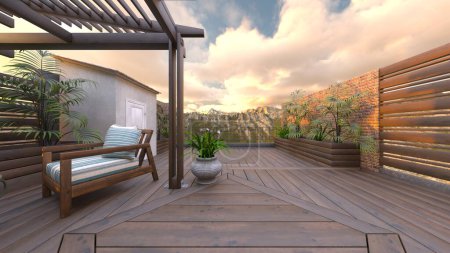 3D rendering of the rooftop terrace