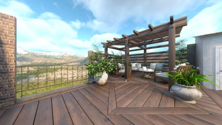 Téléchargez les photos : Rendu 3D de la terrasse sur le toit - en image libre de droit