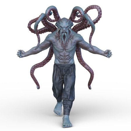 Téléchargez les photos : Rendu 3D d'un homme monstre pieuvre - en image libre de droit