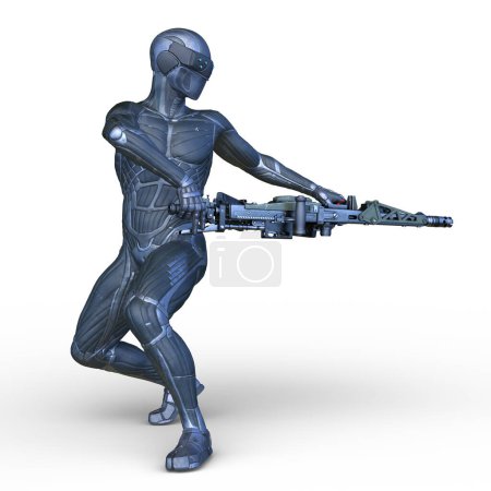 Representación 3D de un guerrero cibernético