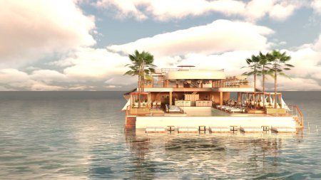 3D-Rendering der Anlagen des Resorts am Meer