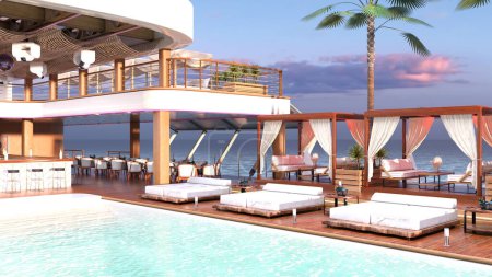 3D rendering of the resort facilities on the sea