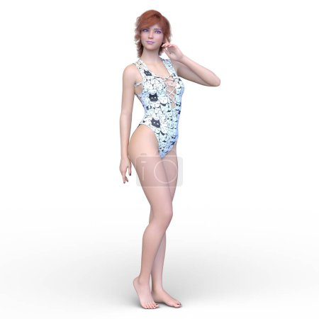 3D rendering of a woman in swimsuit