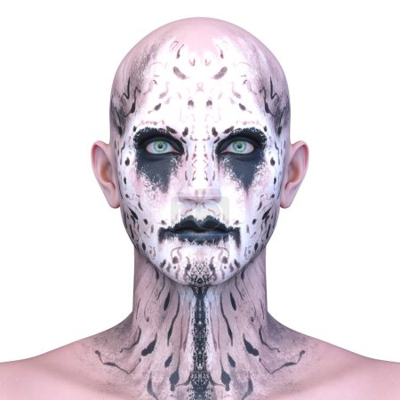 3D-Darstellung eines Mannes im Horror-Make-up