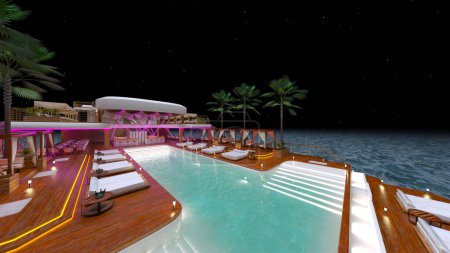 3D-Rendering der Anlagen des Resorts am Meer