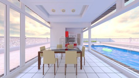 3D rendering of the rooftop swimming pool