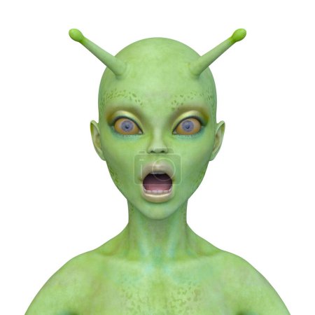 3D-Rendering eines weiblichen Alien-Gesichts