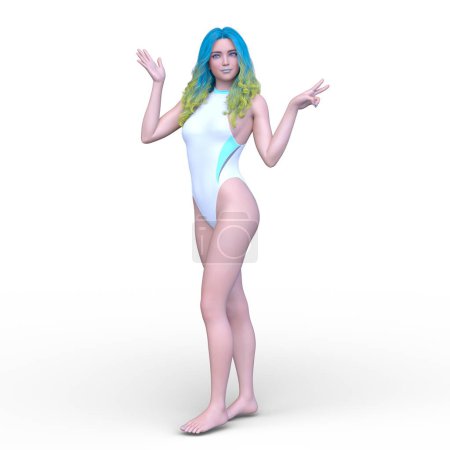 rendu 3D d'une femme en maillot de bain