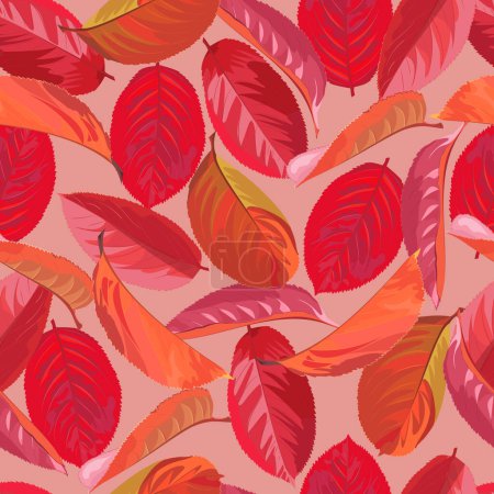 Illustration for Seamless pattern with autumn leaves of black rowan on a pink background - Royalty Free Image