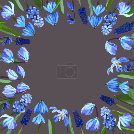 Illustration for Frame of snowdrops and muscari on a gray background - Royalty Free Image