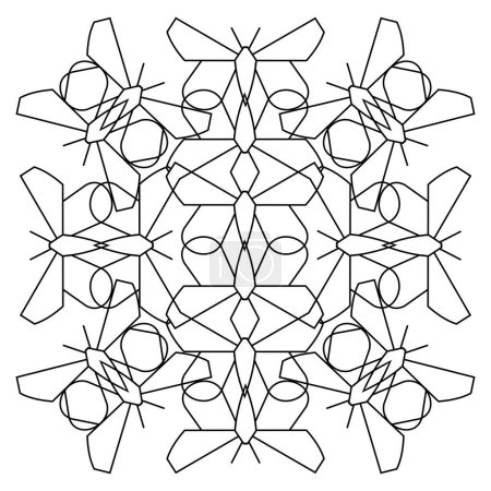Ornament in black color from geometric figures of butterflies in combinatorics style on a white background 