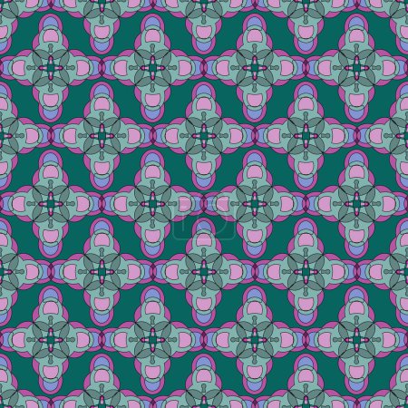 Seamless color pattern with clasps forming a diamond-shaped ornament on a green background