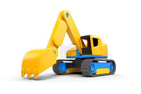 Photo for Toy style excavator on tracked frame. Three dimensional raster graphic illustration on white background. 3d image - Royalty Free Image