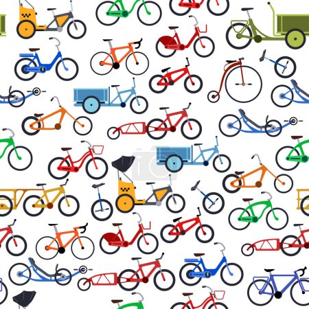 Photo for Bicycle icons set seamless pattern. Colorful vector clipart set of different types of bicycle icons on white background - Royalty Free Image