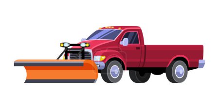 Illustration for Modern red snow plow pickup truck. Colorful vector illustration on white background - Royalty Free Image