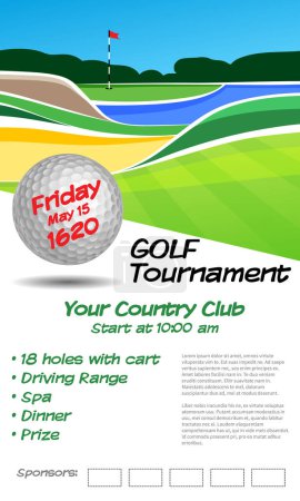 Photo for Golf tournament ticket or flyer brochure template. Golf course background mockup colorful vector illustration - Royalty Free Image