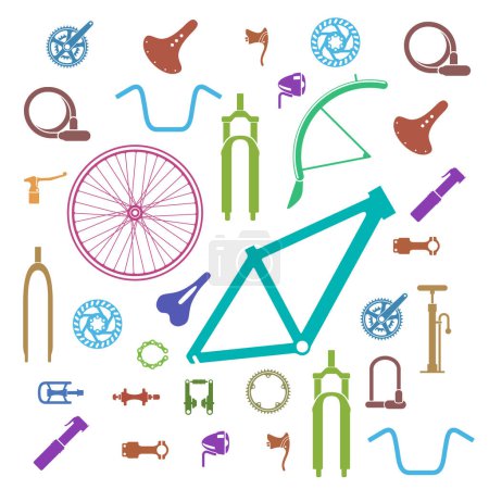 Photo for Bicycle parts and accessories pattern. Vector colorful illustration on white background - Royalty Free Image