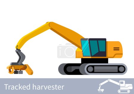 Photo for Minimalistic icon log harvester. Harvester vehicle for worknig at forest area for delimbing, cutting and sorting wood pile. Modern vector isolated illustration. - Royalty Free Image