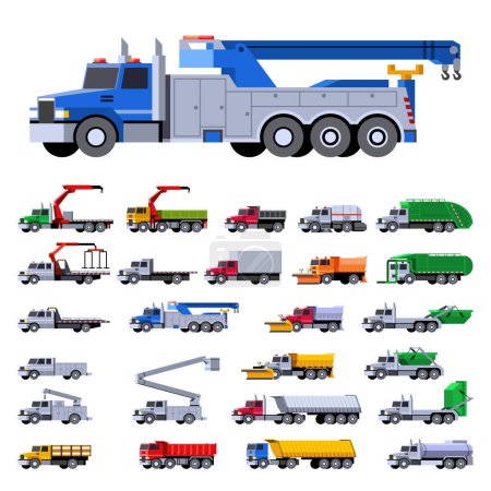 Photo for Municipal service work truck and vehicle fleet. Vector colorful set of truck icons on white background - Royalty Free Image