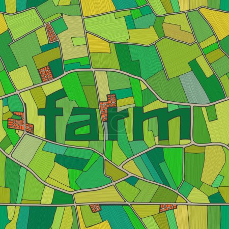 Photo for Top view of farmland colorful seamless vector pattern in different shades of green. Landscape background texture with fields, roads and village farm. - Royalty Free Image