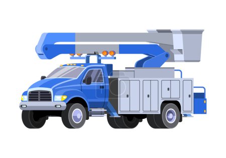 Photo for Minimalistic modern bucket truck front side view. Aerial work basket vehicle. Vector clip art of cherry picker on white background. - Royalty Free Image