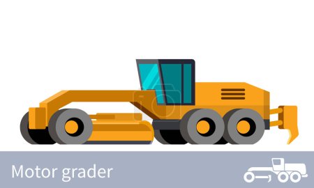 Photo for Modern motor grader machine. Construction vehicle symbol with shovel and rear mounting ripper. Vector icon illustration on white background - Royalty Free Image