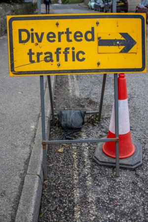 Photo for Diverted traffic sign in yellow and black - Royalty Free Image