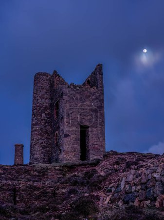 Photo for Wheal Coates Tim mine under the moon cornwall uk - Royalty Free Image
