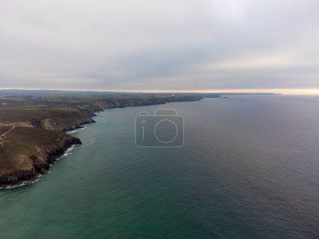 Photo for Around wheal Coates mine and chapel north Cornwall England UK aerial drone - Royalty Free Image
