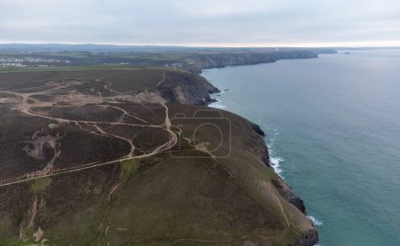 around wheal Coates mine and chapel north Cornwall England UK aerial drone 