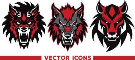 Illustration for Three different types of monsters, Wolves icons vector, in the style of Warhammer, steel punk, apocalyptic visions, Warhammer 40K orcs, Print. Vector illustration. - Royalty Free Image