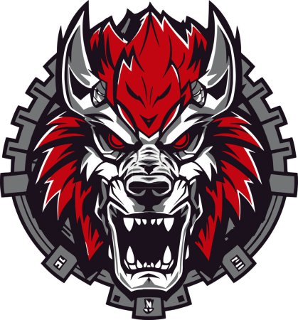 Illustration for Evil wolf monster, Wolf icons vector, in the style of Warhammer, steel punk, apocalyptic visions, Warhammer 40K orcs, Print. Vector illustration. - Royalty Free Image
