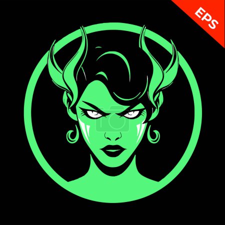 Illustration for Woman succubus girl, evil icons vector, in the style of fantasy, steel punk, beautiful succubus, Print. Vector illustration. - Royalty Free Image