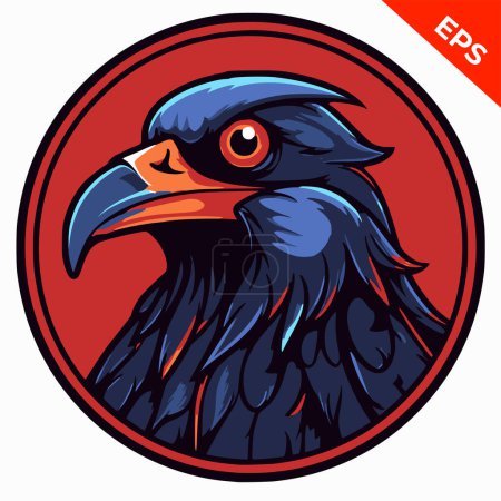 Photo for A mighty raven stares with one eye. Black raven on orange background. Great sticker, beautiful avatar. Vector illustration. T-shirt print - Royalty Free Image