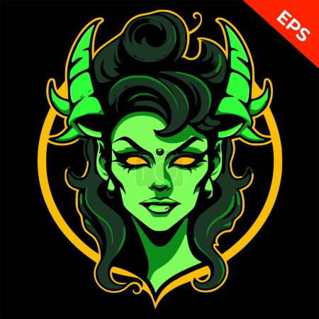 Photo for Girl succubus girl, evil icons vector, in the style of fantasy, steel punk, beautiful succubus, Print. Vector illustration. - Royalty Free Image
