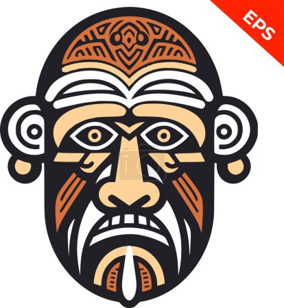 Photo for Tribal mask, Indigenous Pacific Islander mask, coloured face mask, warrior face painted. Vector illustration - Royalty Free Image