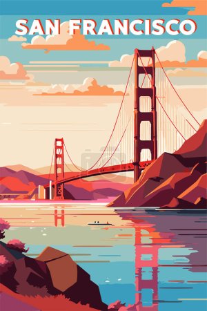 Photo for Golden Gate Bridge, California, San Francisco, vector poster, Artwork illustration. Vector illustration - Royalty Free Image