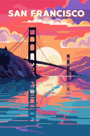 Photo for San Francisco, Golden Gate Bridge, vector poster, Artwork illustration. Vector illustration - Royalty Free Image