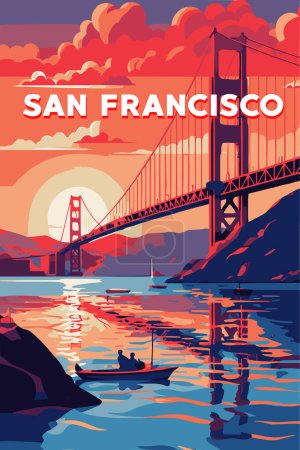 Photo for Golden Gate Bridge, San Francisco, vector poster, Artwork illustration. Vector illustration - Royalty Free Image