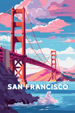 Photo for San Francisco, California, Golden Gate Bridge, vector poster, Artwork illustration. Vector illustration - Royalty Free Image