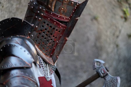 Photo for Lucca, Tuscany, Italy - October 30, 2022: Cosplayer dressed as Knight Templar, medieval warrior at the Lucca Comics and Games 2022 cosplay event. - Royalty Free Image