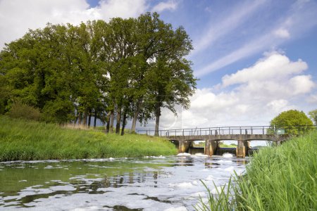 Foto de Weir en el río Aa cerca del castillo de Heeswijk en el pueblo holandés Heeswijk-Dinther - Imagen libre de derechos