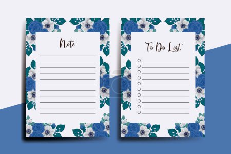 To do list Planner template Blue Rose Flower Design