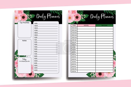 Illustration for Planner To Do List Zinnia and Peony Flower Design Template - Royalty Free Image