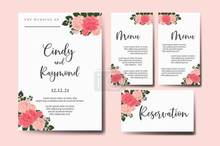 Conjunto de marcos de invitación de boda, acuarela floral Dibujado a mano digital Dahlia Flower design Invitation Card Template