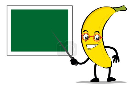 Ilustración de Banana Dibujos animados mascota o personaje como profesor y la enseñanza utilizando una pizarra - Imagen libre de derechos